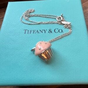 Tiffany & Co. 925 Retired Pink Cupcake charm " 16" Necklace .  Authentic Piece